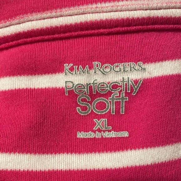 KIM Rogers Perfectly Soft XL vibrant pink and white striped T-shirt Comfy - Picture 8 of 10